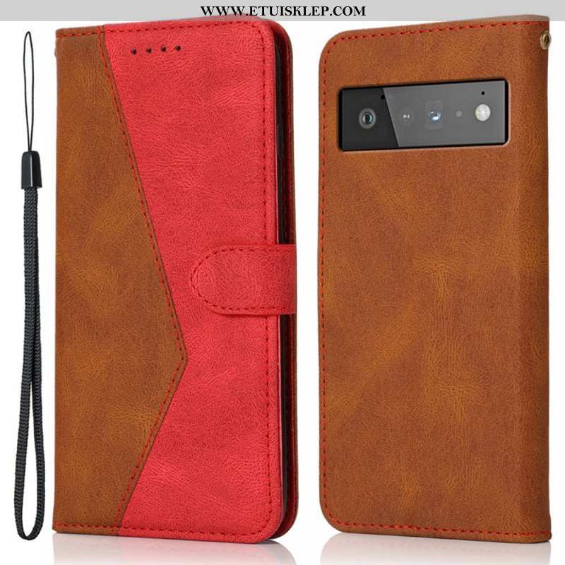 Etui Folio do Google Pixel 6 Pro Dwukolorowa Trójkątna Sztuczna Skóra